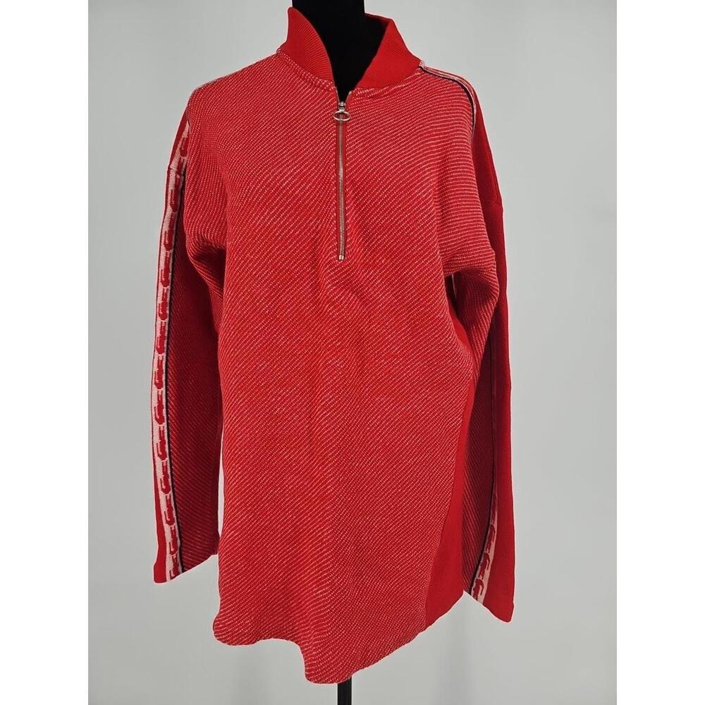 Lacoste Sweater Dress Sz10 Fine Marino Wool Alligator Print Sleeves 1/4 Zip